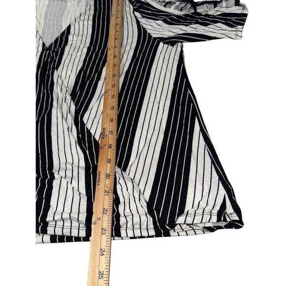 Black & White Striped Robert Louis Womens Top With V-Neck & Cutout Sleeves M - Picture 8 of 8